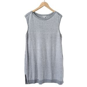 EILEEN FISHER Gray Mélange Boxy Sleeveless Sweater Dress Tunic Cotton Cashmere